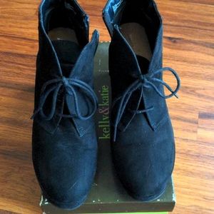Merona wedge black suede lace up booties 11